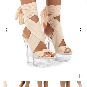 NUDE PLATFORM RIBBON TIE WRAP AROUND ANKLE HEEL